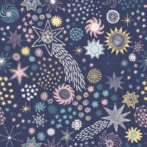 Small Celestial Confetti on Navy Fabric