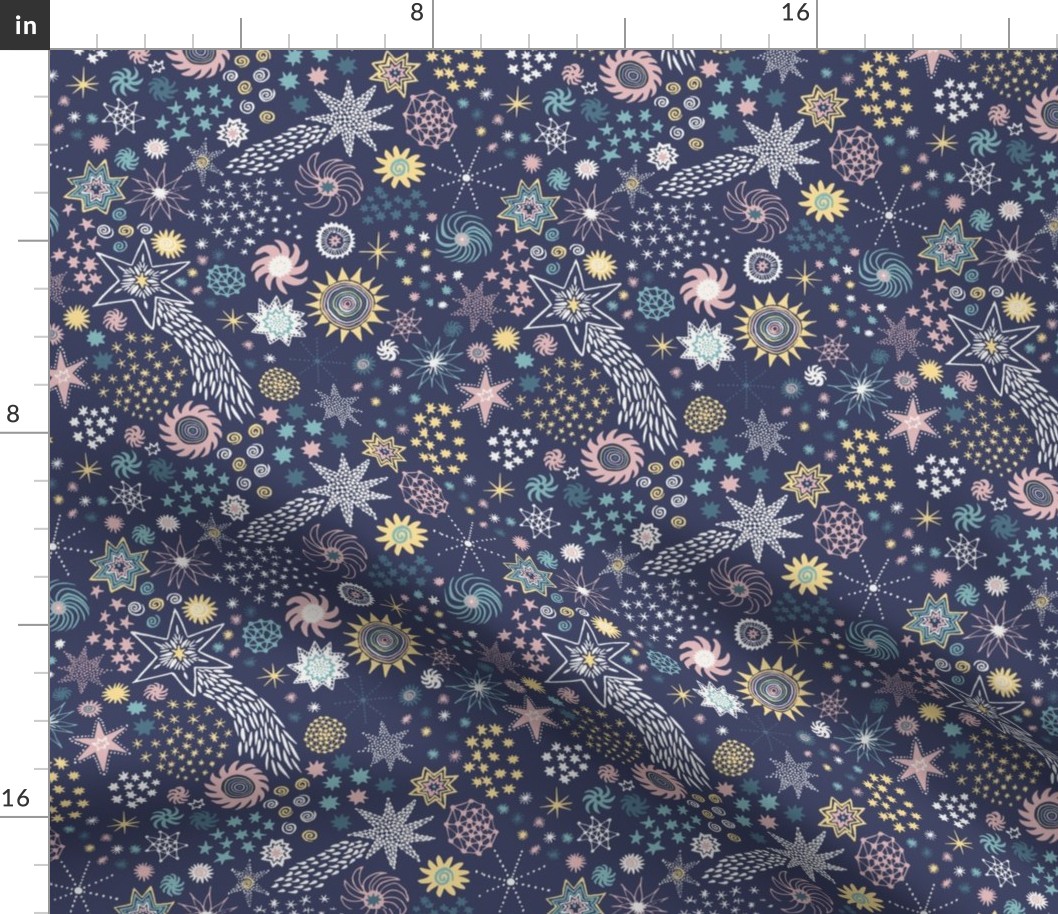 Small Celestial Confetti on Navy Fabric