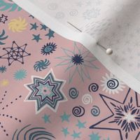 Small Celestial Confetti on Pink Fabric