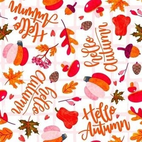 Medium Scale Hello Autumn Fall Leaves Pumpkins Acorns Gourds Berries 