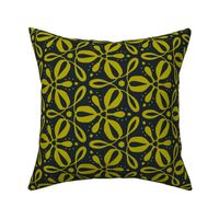 Fleurs Tournantes - Floral Geometric Midnight Blue and Green Large Scale