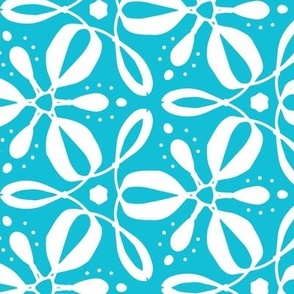 Fleurs Tournantes - Floral Geometric Aqua Blue Large Scale