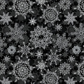 Festive White Christmas Holiday Snowflakes on Night Black