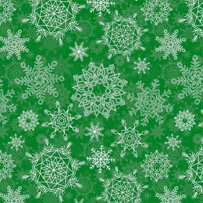 Festive White Christmas Holiday Snowflakes on Tree Green