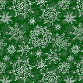 Festive White Christmas Holiday Snowflakes on Forest Green