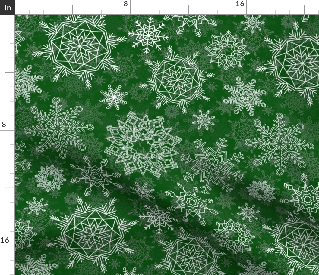 Festive White Christmas Holiday Snowflakes on Forest Green