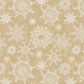 Festive White Christmas Holiday Snowflakes on Antique Gold