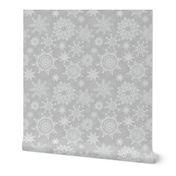 Festive White Christmas Holiday Snowflakes on Antique Silver