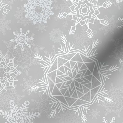 Festive White Christmas Holiday Snowflakes on Antique Silver
