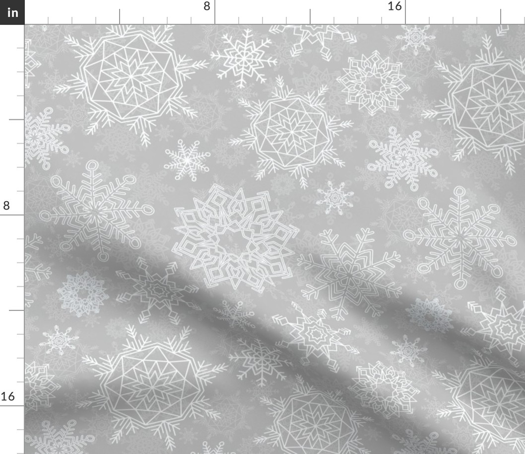 Festive White Christmas Holiday Snowflakes on Antique Silver