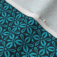 Fleurs Tournantes - Floral Geometric Midnight Blue and Aqua Small Scale