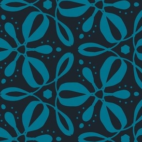 Fleurs Tournantes - Floral Geometric Midnight Blue and Teal Large Scale