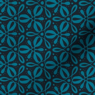 Fleurs Tournantes - Floral Geometric Midnight Blue and Teal Regular Scale