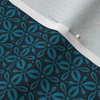 Fleurs Tournantes - Floral Geometric Midnight Blue and Teal Small Scale