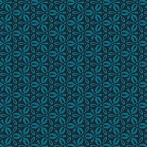 Fleurs Tournantes - Floral Geometric Midnight Blue and Teal Small Scale