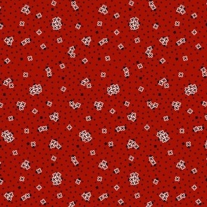 Mitzi Ditsy: Turkey Red & Black Tiny Floral, Dotted Floral