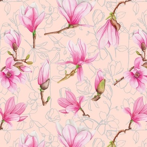 Pink Magnolia with Lines Lt Pink BG