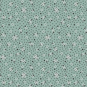 Mitzi Ditsy: Celadon & Black Tiny Floral, Blue Green Dotted Floral