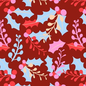 Christmas Holly with Maroon background