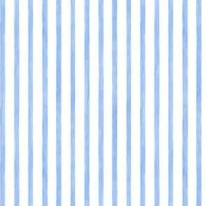 Coastal Blue Thin Vertical Stripes - Ditsy  Scale - Watercolor Textured Cornflower Blue