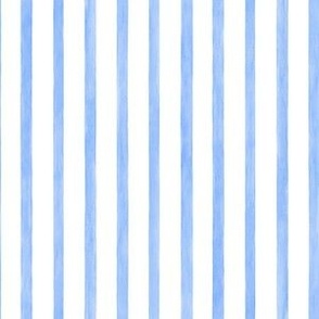 Coastal Blue Thin Vertical Stripes - Small Scale - Watercolor Textured Cornflower Blue