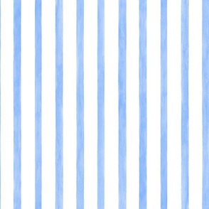 Coastal Blue Thin Vertical Stripes - Medium Scale - Watercolor Textured Cornflower Blue