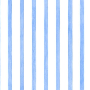 Coastal Blue Thin Vertical Stripes - Large Scale - Watercolor Textured Cornflower Blue