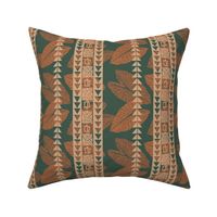 textile-Tapa Petroglyph reverse design-copper and deep turquoise