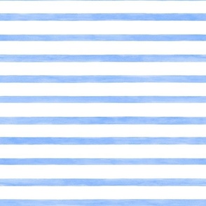 Coastal Blue Thin Horizontal Stripes - Medium Scale - Watercolor Textured Cornflower Blue Ice Ocean Nautical