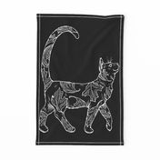 Black Autumn Cat Tea Towel or Wall Hanging