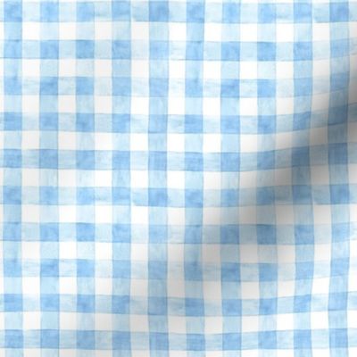 Cornflower Blue Watercolor Gingham Buffalo Plaid - Ditsy Scale - Painted Checkers Checkered