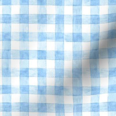 Cornflower Blue Watercolor Gingham Buffalo Plaid - Small Scale - Painted Checkers Checkered