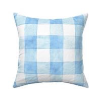 Cornflower Blue Watercolor Gingham Buffalo Plaid  - Large Scale - Painted Checkers Checkered