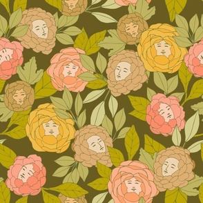 Fantasy Peonies {Terre Verte Green} - medium