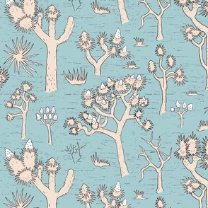  joshua trees coral on light blue | medium | colorofmagic