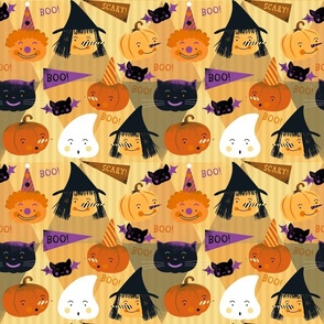Vintage Halloween scary guys faces bunting