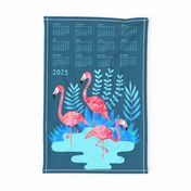 Flamingo watercolor tea towel calendar 2024 blue