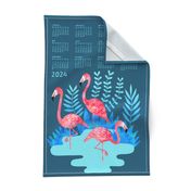 Flamingo watercolor tea towel calendar 2024 blue