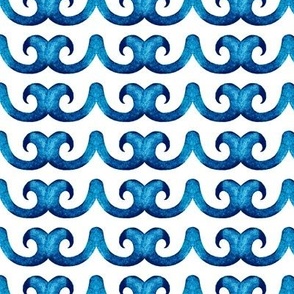 Byzantine watercolor waves, Blue on a white background