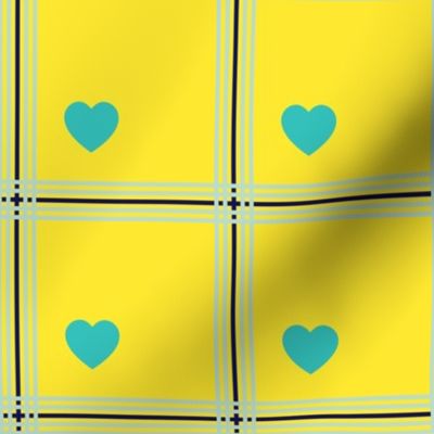 Teal and navy plaid with hearts - Small scale
