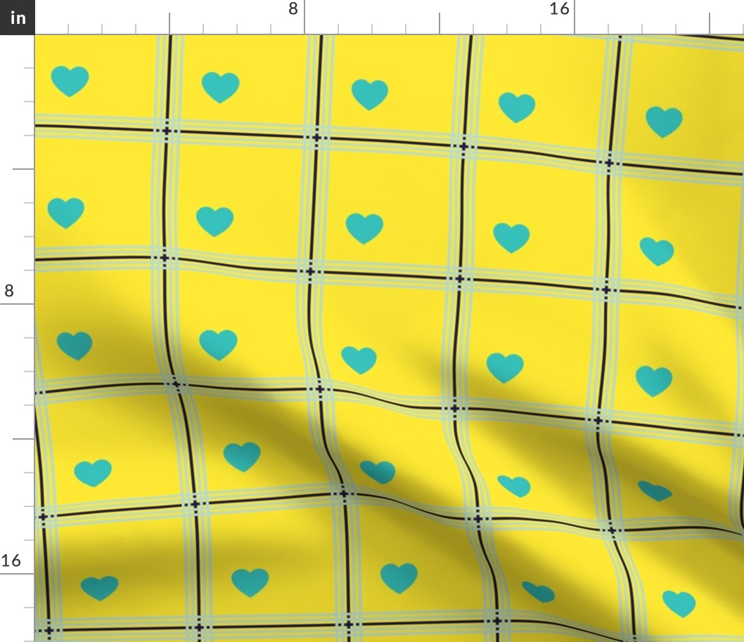 Teal and navy plaid with hearts - Small scale