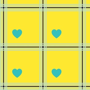 Teal and navy plaid with hearts - Medium scale