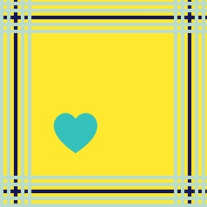 Teal and navy plaid with hearts - Large scale