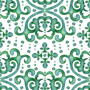 Byzantine watercolor curls, Green on white background