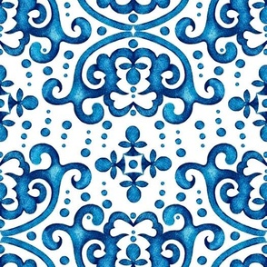 Byzantine watercolor curls, Blue on a white background