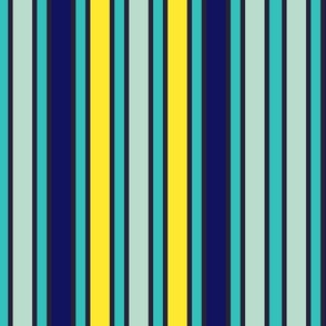 Yellow, teal and blue stripes - Large scale