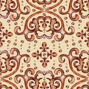 Byzantine watercolor curls, Brown on a yellow-beige background