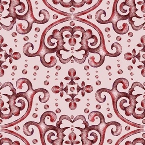 Byzantine watercolor curls, Dark pink on a pink background