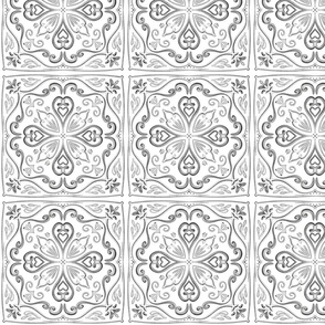 Gray and White Ornamental Tiled Pattern