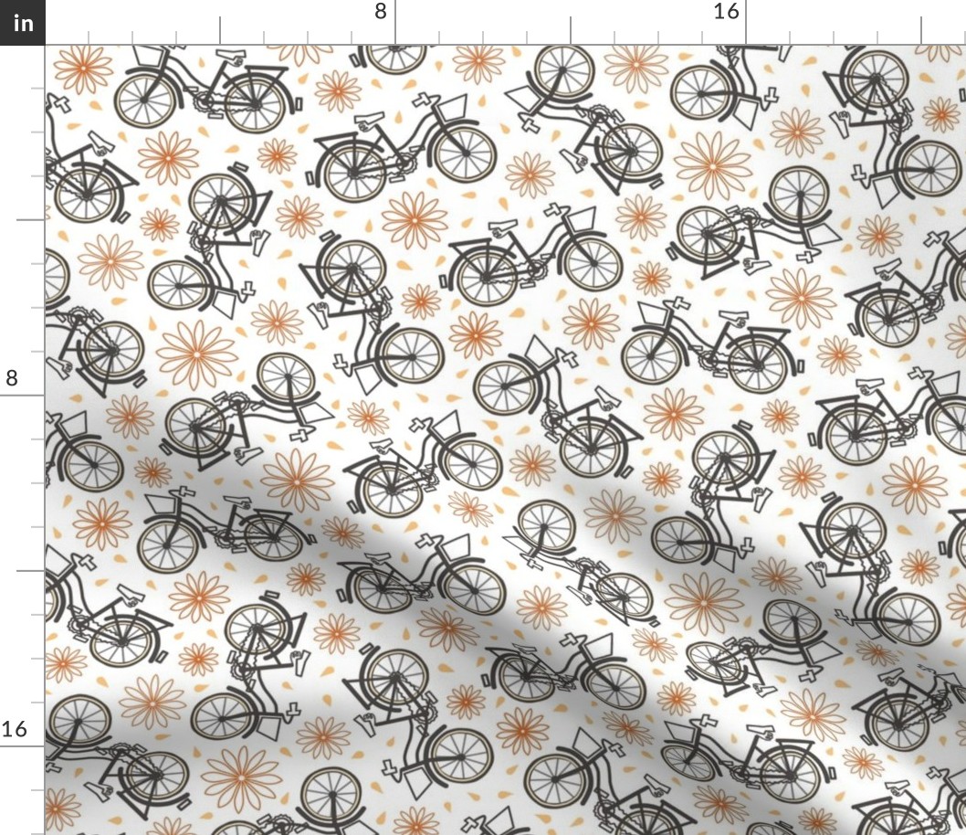 Bicycles and flowers on light background (small)